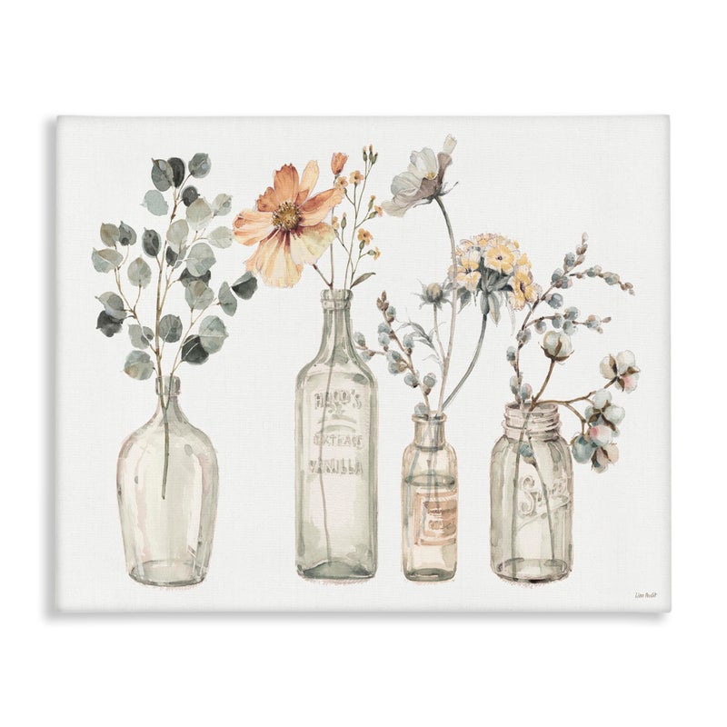 Stupell Industries Antique Floral Bouquets Flowers Glass Jar Painting, Canvas, 24 x 30 - Image 1